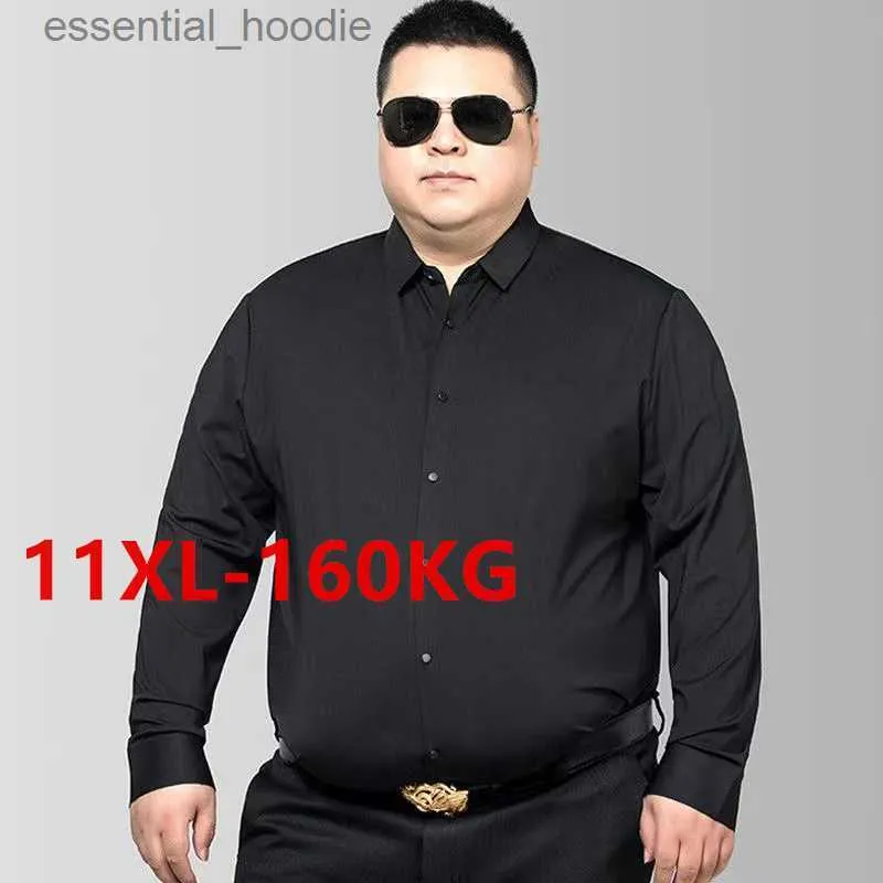 メンズドレスシャツ新しいメンズホワイトビジネスシャツ秋の長袖レジャープラスサイズビッグ11xl 10xl 9xlパッチワークブラックイエローソーシャルドレスシャツl230921