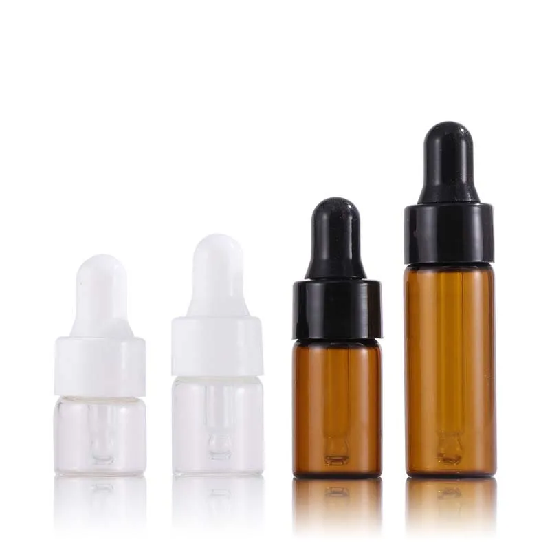 3ml 5ml Clear Glass Dropper Packaging Bottle Sample Container 1ml 2ml Mini Amber Essential Oil Perfume Tiny Portable Bottles Vial