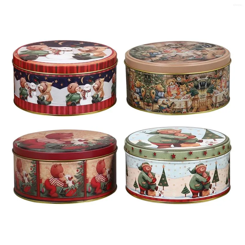 Opslagflessen 4 Stuks Kerstcadeau Verpakking Tin Ijzeren Koffer Taart Decor Houder Kleine Feestartikelen Blik Mooie Cartoon Babyvoeding Containers