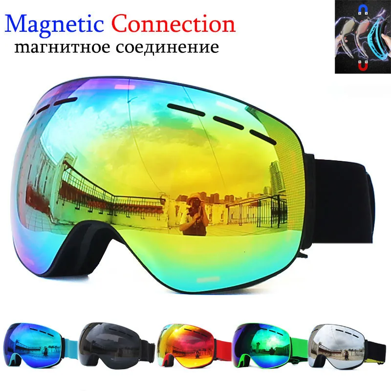 Skidglasögon med magnetiska dubbla lager linsskidåkning antifog UV400 snowboard för män kvinnor glasögon glasögon 230920