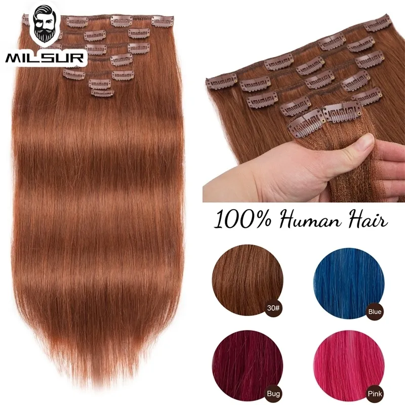 Koronkowy szary różowy klip 7pcs we włosach ludzkich 100 w naturalnych prostych włosach 30 230920