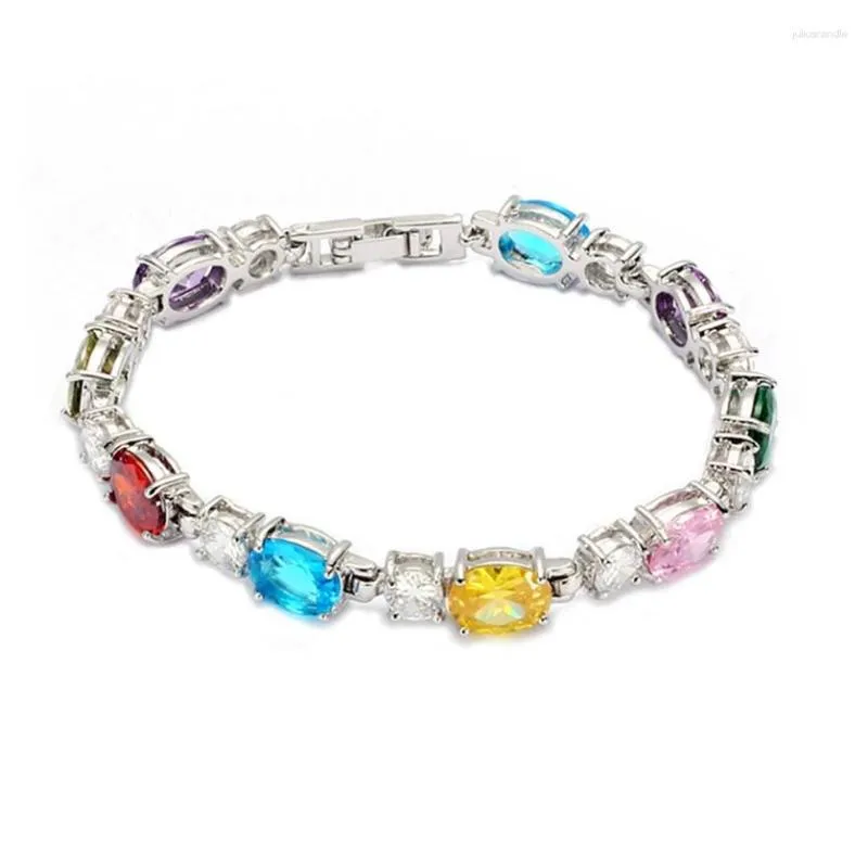 Link pulseiras fleure esme bonito luxo feminino com encantos gota rosa vermelho roxo azul peridot zircônia cúbica ródio banhado r663