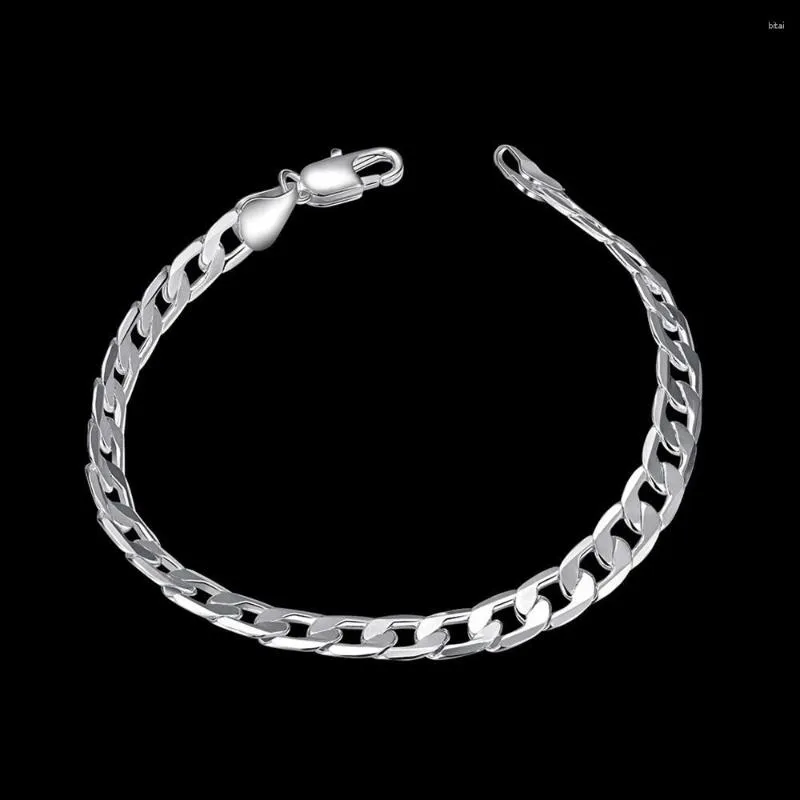 Link Armbänder 6mm flache seitliche Kette 925 Farbe Silber für Mann Frauen Hochzeit Party feine Weihnachtsgeschenke Modeschmuck