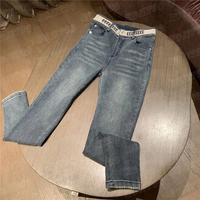 Брендовые джинсовые брюки для женщин, дизайнерские джинсы с надписью на талии, высокоэластичные узкие брюки, джинсовые брюки в стиле хип-хоп