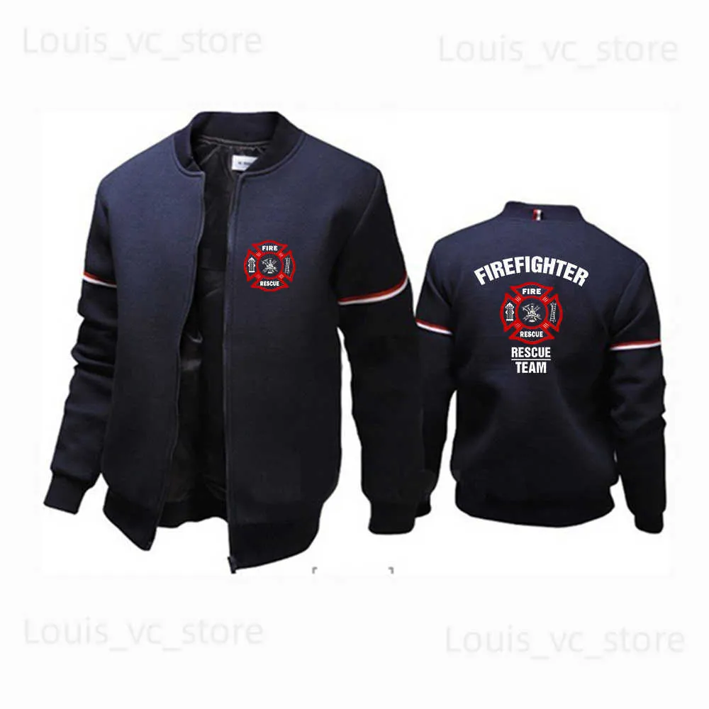 Men's Hoodies Sweatshirts Firefighter Rescue Team Printing Fashion 2023 New Men's Flight Jacket Round Collar Solid Cotton Long Sleeves Tracksuits Coat T230921