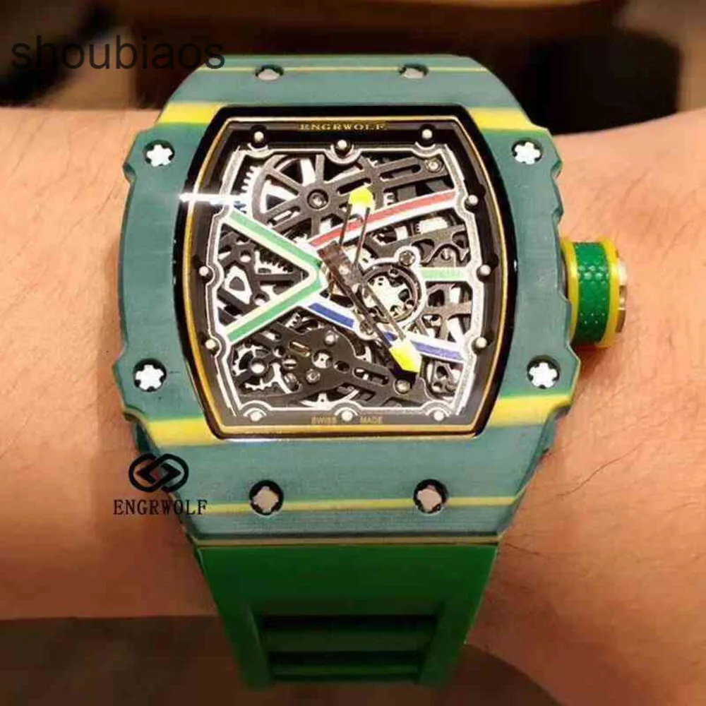 Montre Milles Date de luxe R i c h a r d montres Montre de créateur Série Rm67-02 Sport Wine Barrel 2824 Automatique Mécanique Vert Fibre de Carbone Bande Hommes