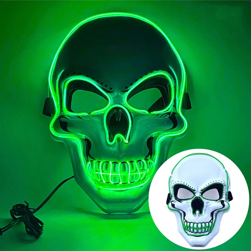 SOUTHSKY Máscara LED Calavera Neón Azul – Ideal Para Halloween, Festivales Y Cosplay | 3 Modos De Luz | Pilas AA