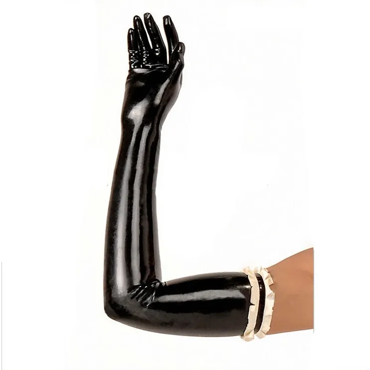Kostiumy Catsuit gumowe gumowe długie rękawiczki czarne wrażenia plisowane boku długie rękawiczki Kostiumy