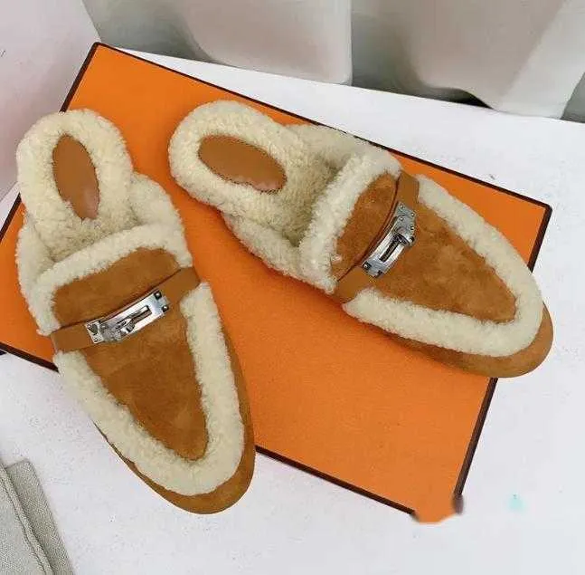 شعر الخروف المبطن للأحذية غير الشرائح slingback slippers slippers