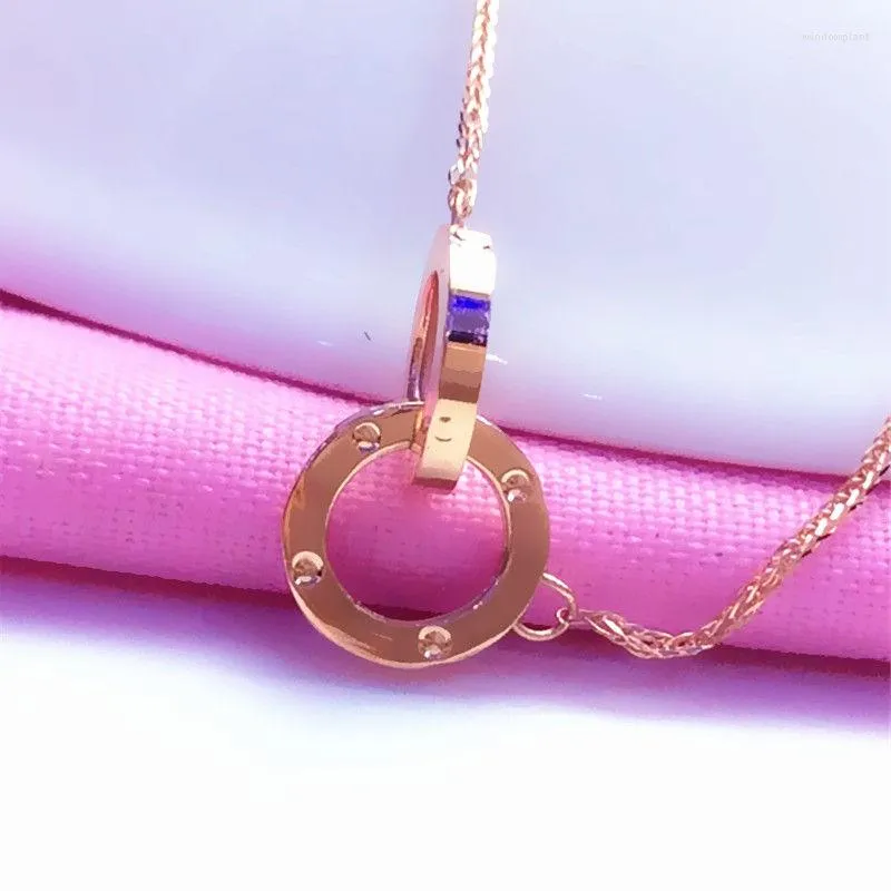 Kedjor i enkelhet pläterad 14K Rose Gold Circular Interlocking Necklace 585 Purple Integrated Clavicle Chain Jewelry