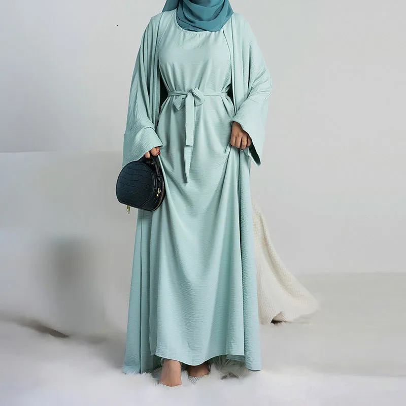 Muslim Women's Kaftan Abaya Dress With Hijab Set - Grey Arabic Islamic Prayer Clothes, Loose Fit Dubai Outfit