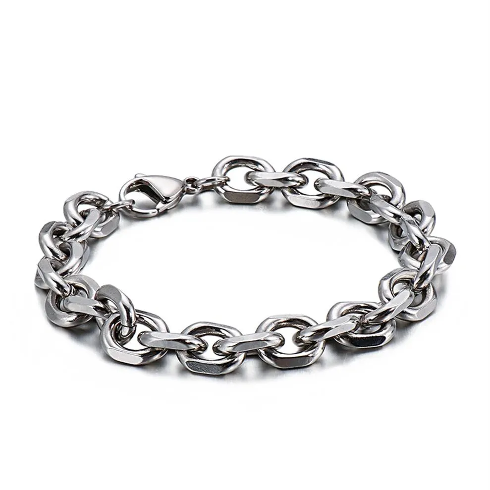 Brandnew Silver 316L Stainless Steel Fashion Bracelet Barelect 10mm 8 '' for Mens Jewelry Gifts252r