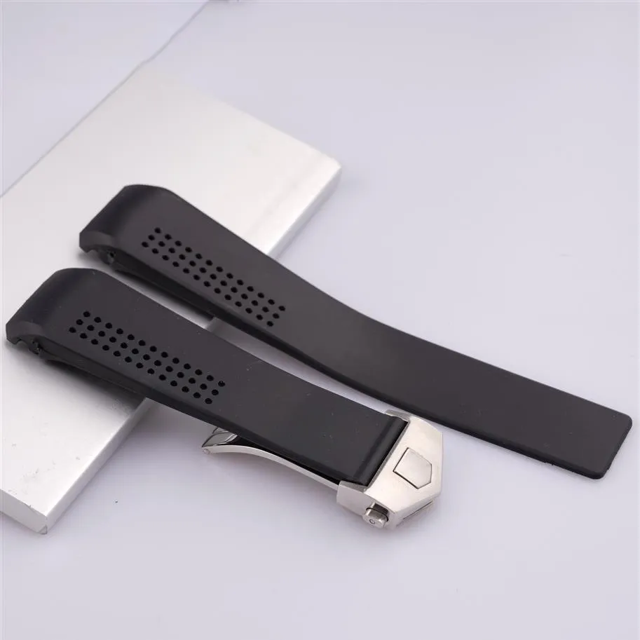 20 22mm Ny band Black Silicone Rubber WatchBands Strap Silver Deployment Clasp för Tag Watch Bundna installationsverktyg251k