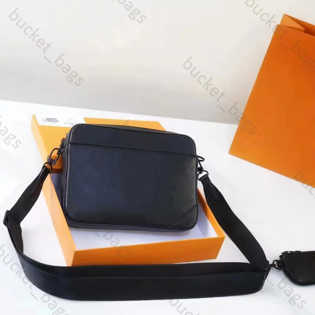 Bolsa de corpo cruzado em relevo Duo Messenger Bag Mens 3 Piece Set Designer Bag Bolsa de Luxo para Homens Moda Preto Bolsa de Ombro Homem Crossbody Bags Pequenas Carteiras com Caixa