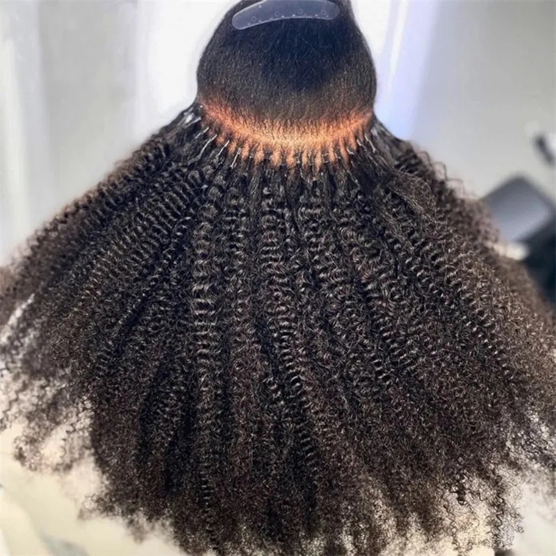 Spets afro kinky curly nano ring mänskligt hår brasiliansk mikro neno huvud i tips microlinks för kvinnor 100 g = 100strands 230920