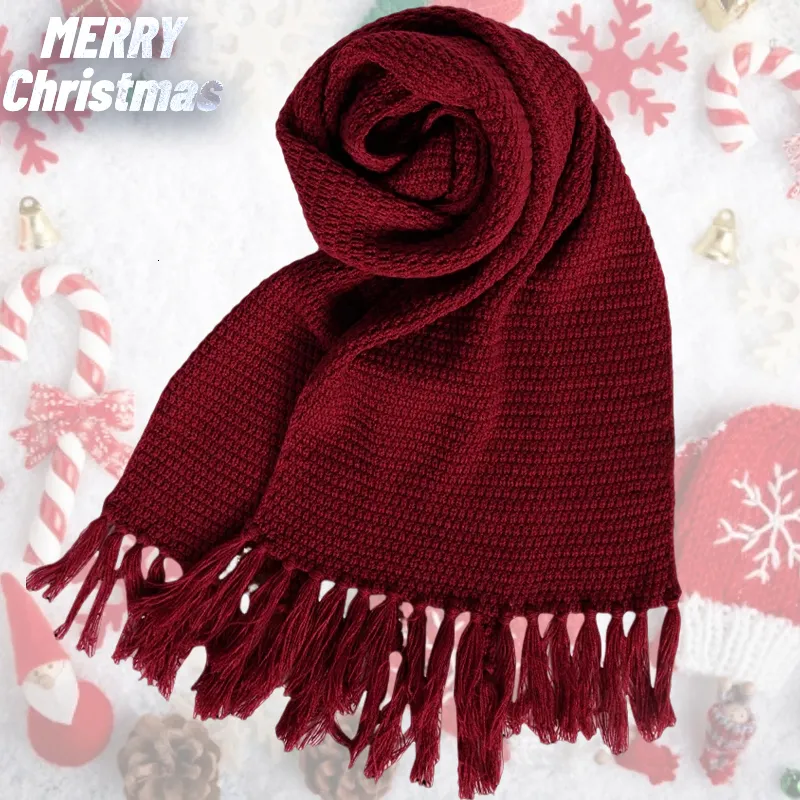 Écharpes Automne Hiver Tout chaud Noël pour les femmes de haute qualité longs glands épaissir silencieux rouge à 2023 bien tricoter écharpe unisexe 230921