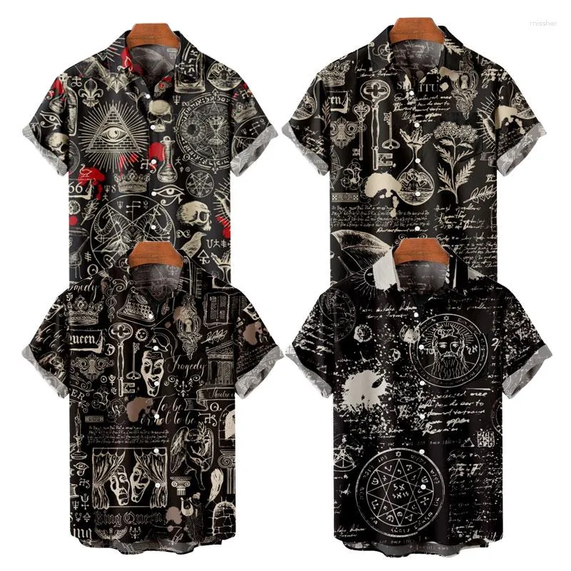 Men's Casual Shirts Fashion Y2K T-Shirts Hawaiian Shirt Devil Viking Texture 3D Print Cozy Short Sleeve Beach Tops Clothes Women Tees