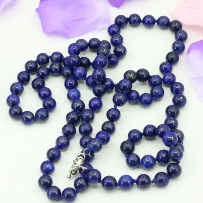 Chains Long Chain Necklace Natural Lapis Lazuli Stone 8mm Round Beads Fashion Statement Women Weddings Gift Jewelry 32inch