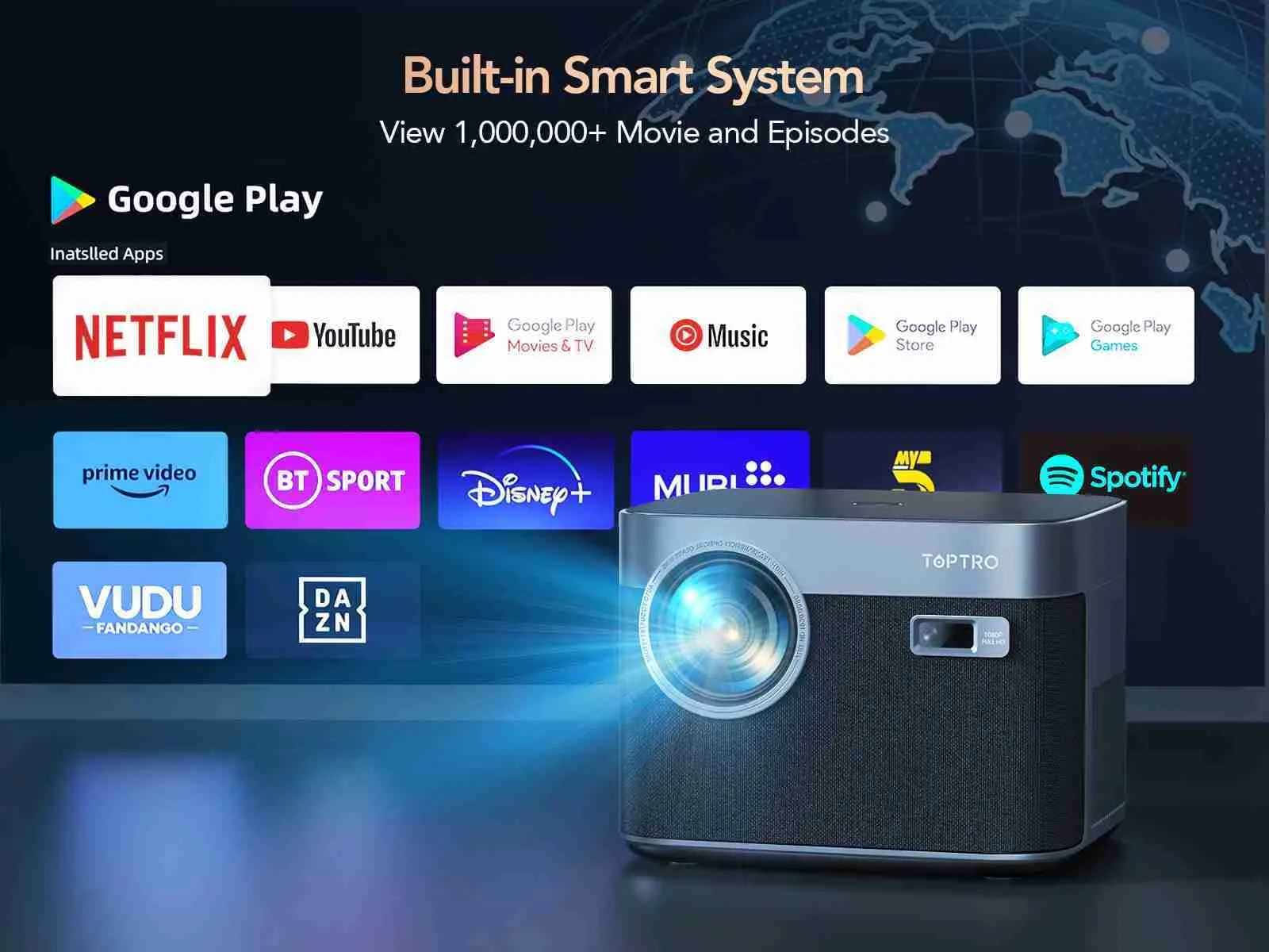 DITONG-proyector 4K con WiFi 6 y Bluetooth, Keystone automático