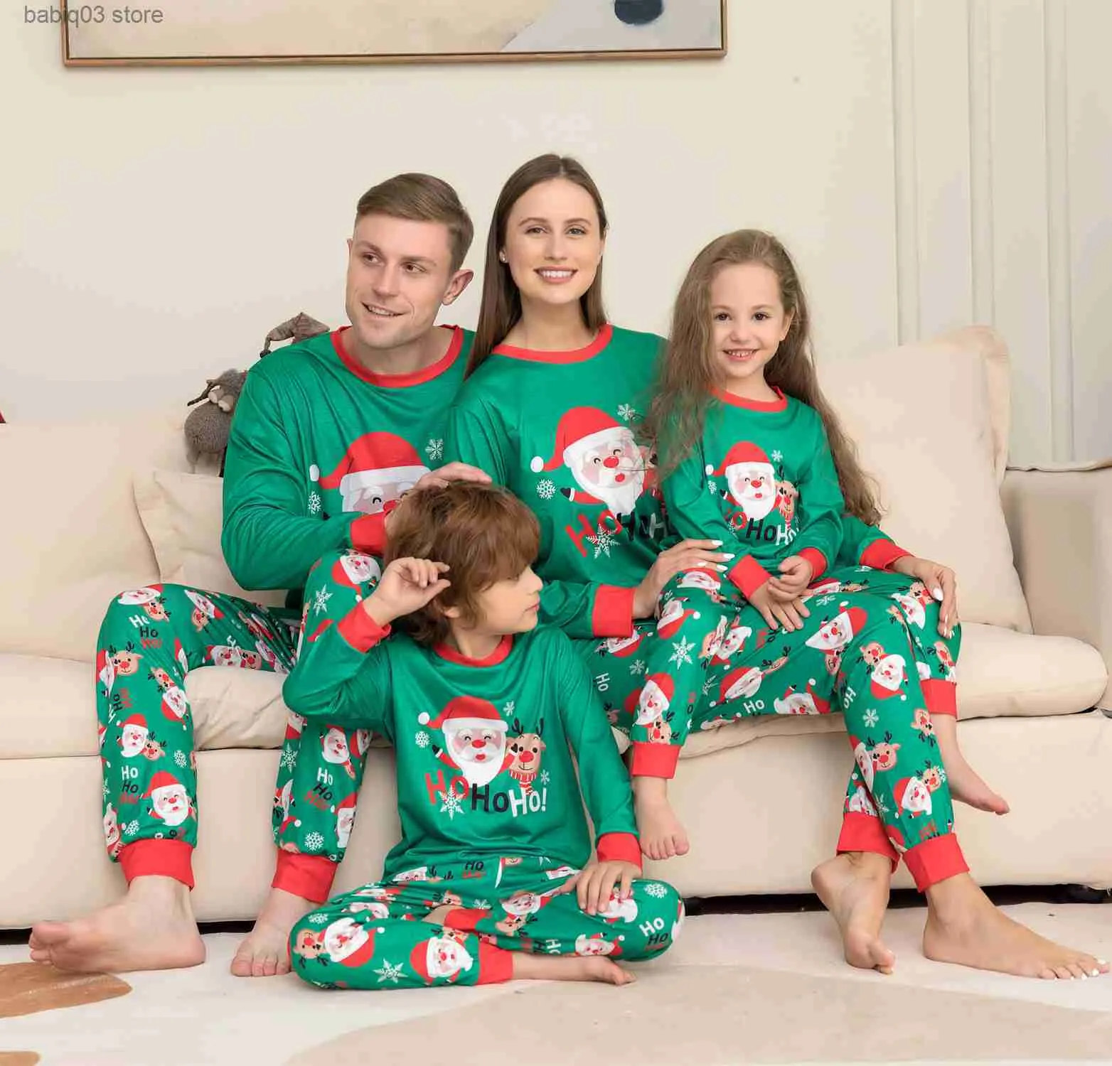 Family Matching Outfits Santa Deer Printed Green Christmas Pjs Xmas Pajamas Family Matching Clothing Set Long Sleeve Daughter Mommy Kids Mother 2023 T230921