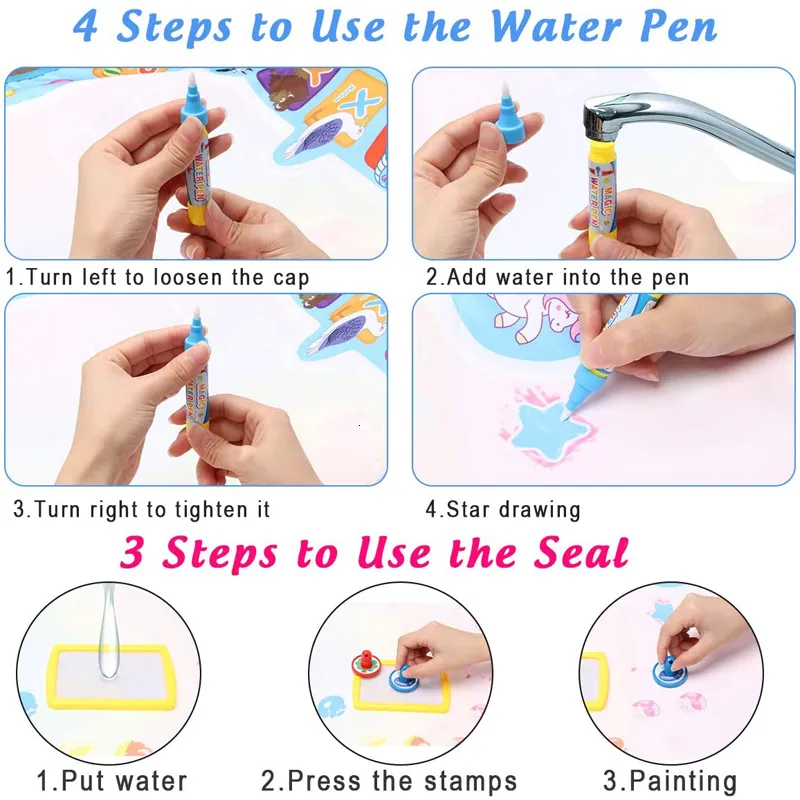 6 Pezzi Libro di Pittura ad Acqua per Bambini con Penna Magica  Riutilizzabile Magic Water Drawing