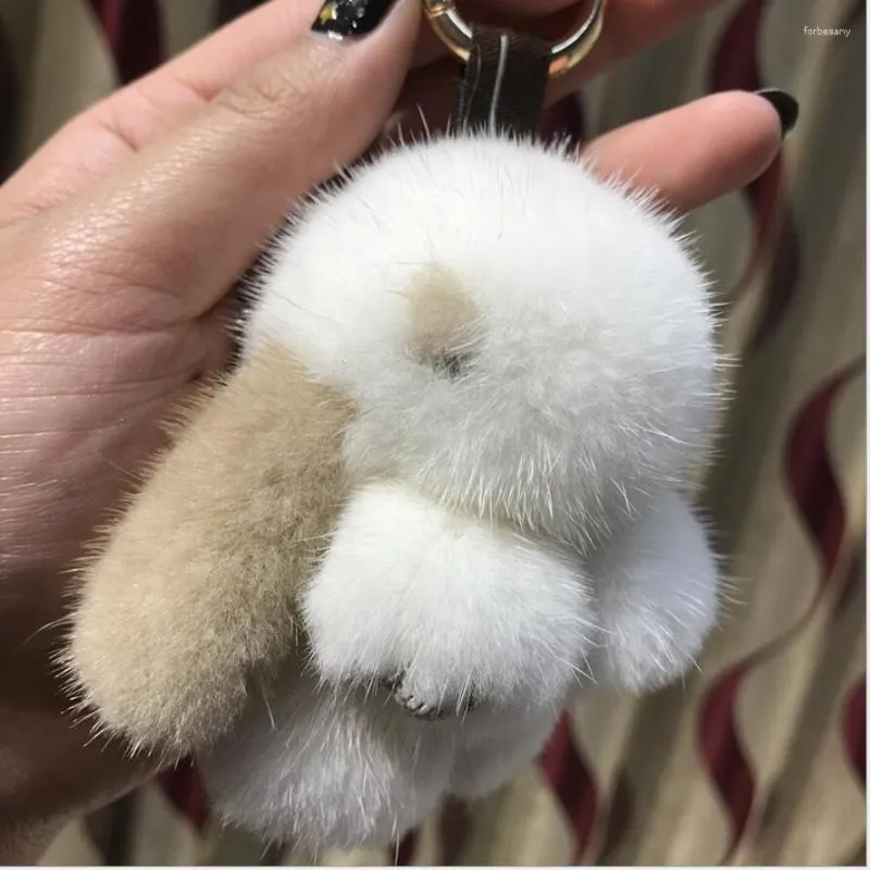 Keychains Genuine Pompom Keychain Fluffy Soft Bag Purse Charm Backpack Detachable Key Ring