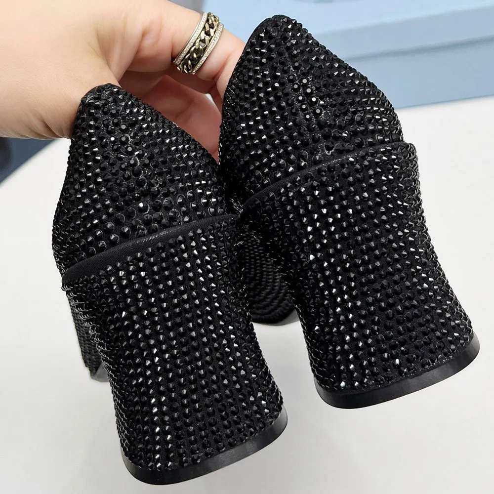 UUNDA Fashion Korean Women suede Pointed Toe Black Office Work Block Heel  Shoes