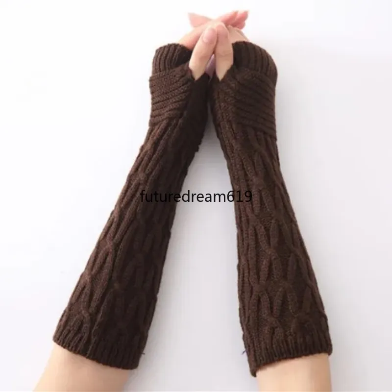 Winter Warm Long Fingerless Gloves Cuff Knitted Half-finger Arm Covers Mittens Wrist Sleeves Warmers for Women Fashion