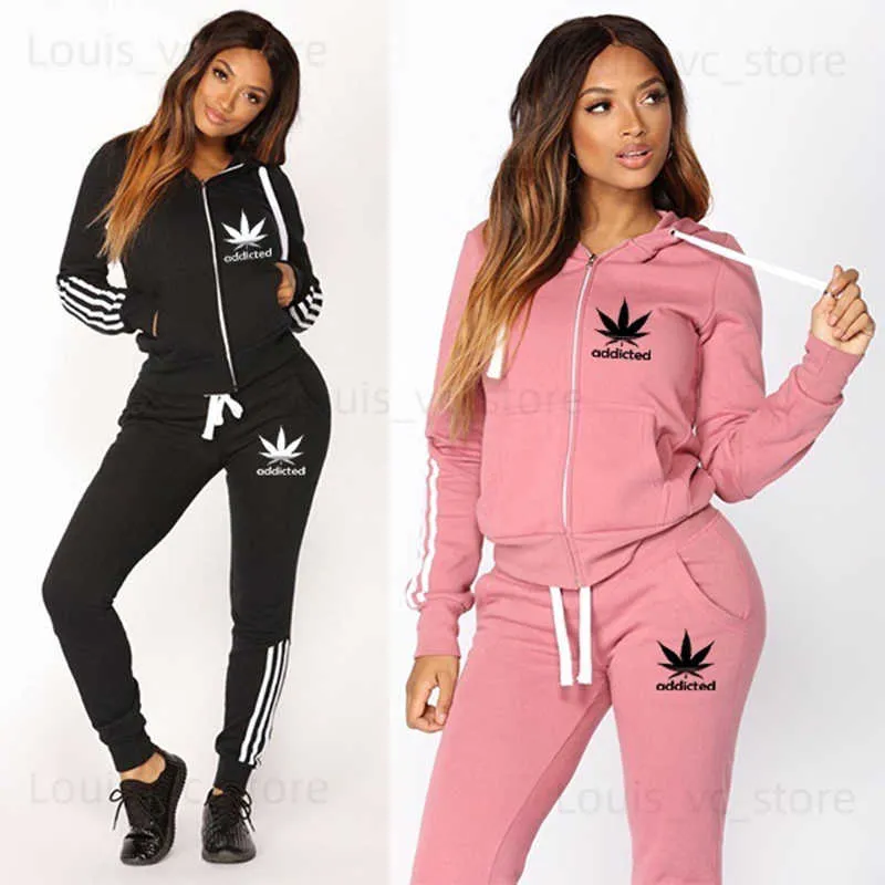 Kvinnors träningsdräkter Kvinnors sportdräkter Hösten Kvinnliga spårningsdräkter Patchwork Zipper Hoodies Drawstring Pants Lady Two Piece Set Streetwear Striped T230921