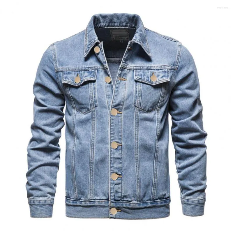 Vestes pour hommes Classique Couleur Solid Denim Veste Coton Mélange Tissu Hommes À La Mode Slim Fit Revers Pour Moto