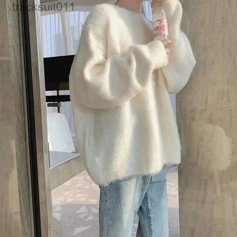 2023 Korean Knit Womens Oversized Sweater Solid Color Lambswool