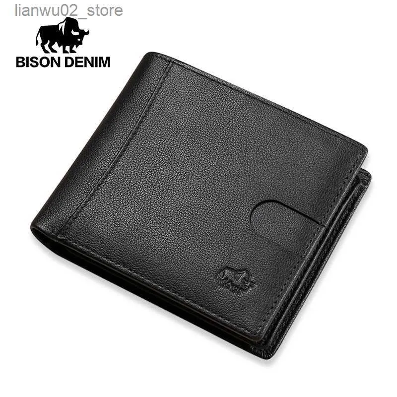 Fermasoldi BISON DENIM Portafoglio da uomo in vera pelle Moda Portamonete in pelle di vacchetta Porta carte da uomo Borsa bifold Portafogli corti di alta qualità N4502 Q230921