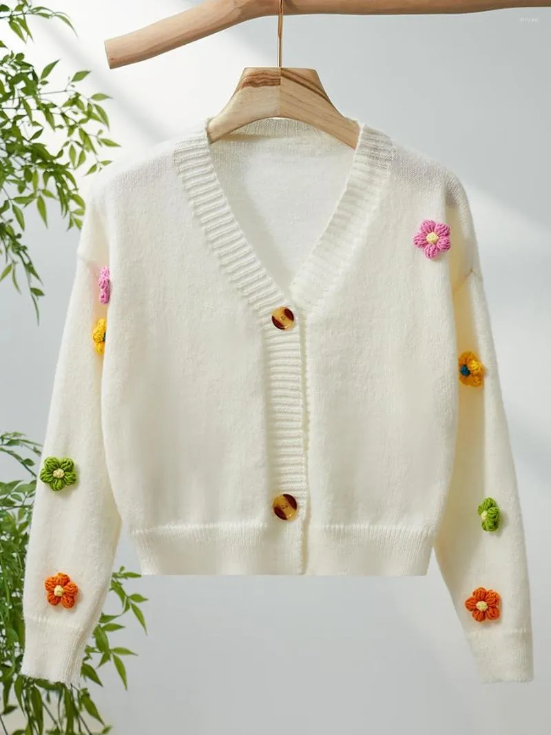 Cardigan tricoté à manches longues pour femme, pull à boutons, motif floral, décontracté, confortable, Streetwear, vêtements d'automne