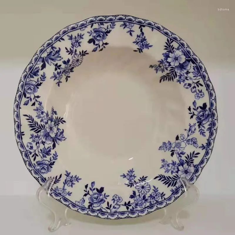 Pratos de porcelana azul e branca com decoração em esmalte prato de sopa de 8,5 polegadas