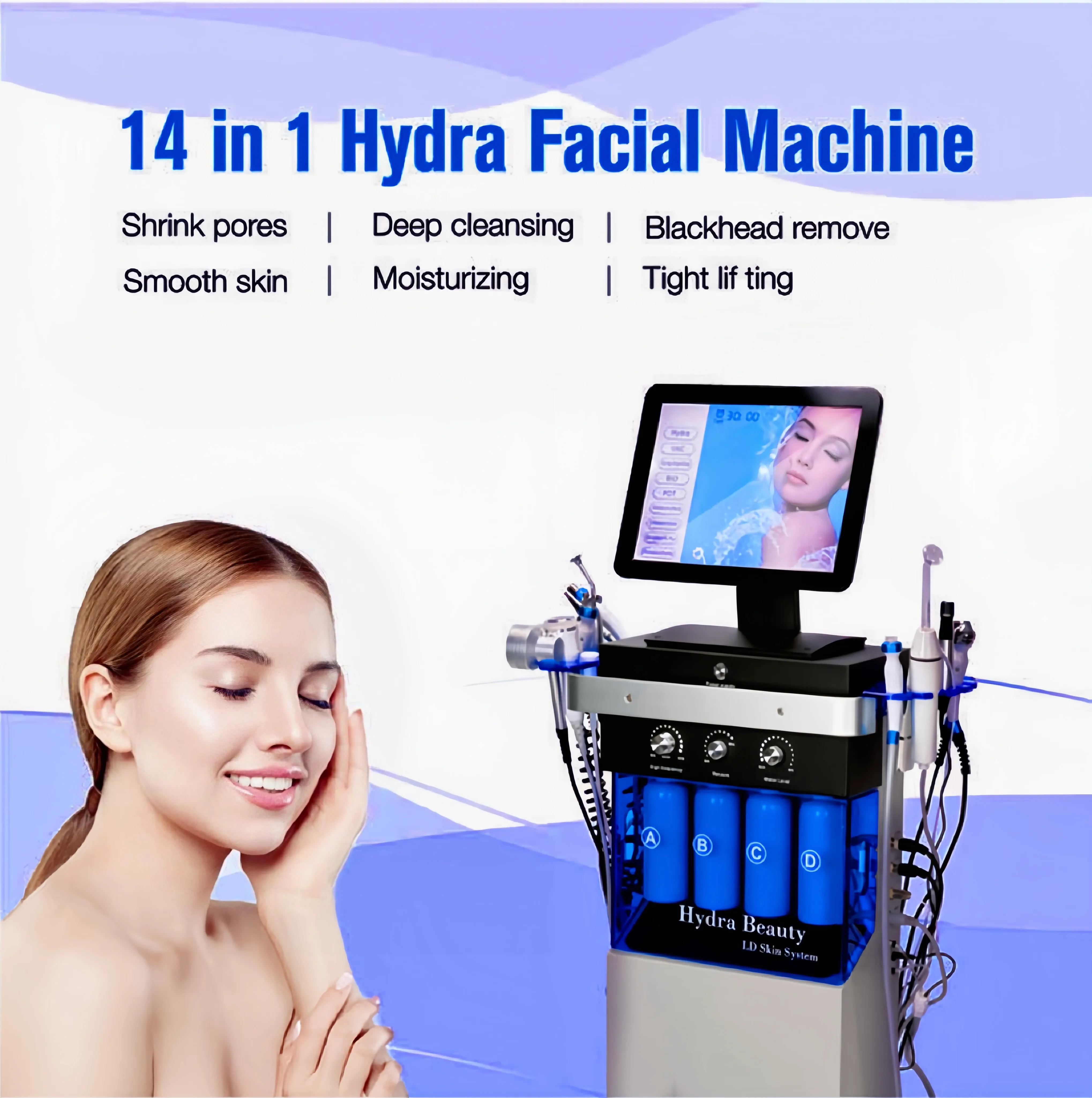 Multifonctionnel anti-âge microdermabrasion aqua peeling profond visage propre machine de beauté hydra oxygène machine de soin du visage