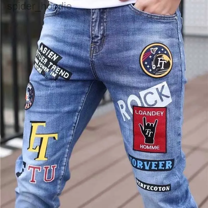 Jeans voor heren Herenjeans Mode Straat Hip-Hop Jeans Heren Punkstijl Denim Broek Zomer Lente Heren Rekbaar Slim Fit Hoge kwaliteit Herenjeans L230921