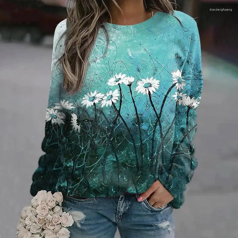 Kvinnors hoodies Autumn Sweatshirts Floral Flower 3D Print Women Fashion Streetwear Long Sleeve Pullovers Tops Y2k Hoodie Woman Clothing