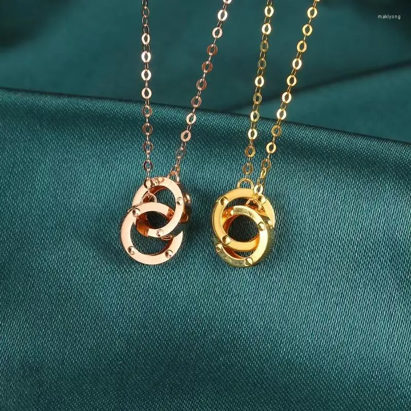 Łańcuchy Muzhi Real 18K Gold Wison Naszyjnik Pure AU750 Klasyczny podwójny pierścień