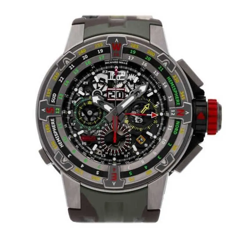 Richarmilles Tourbillon Relógio Mecânico Automático Relógios de Pulso Suíços Série RM60 Flyback Automático 50mm Titânio Mens Strap Watch RM60 WN-YBKJ