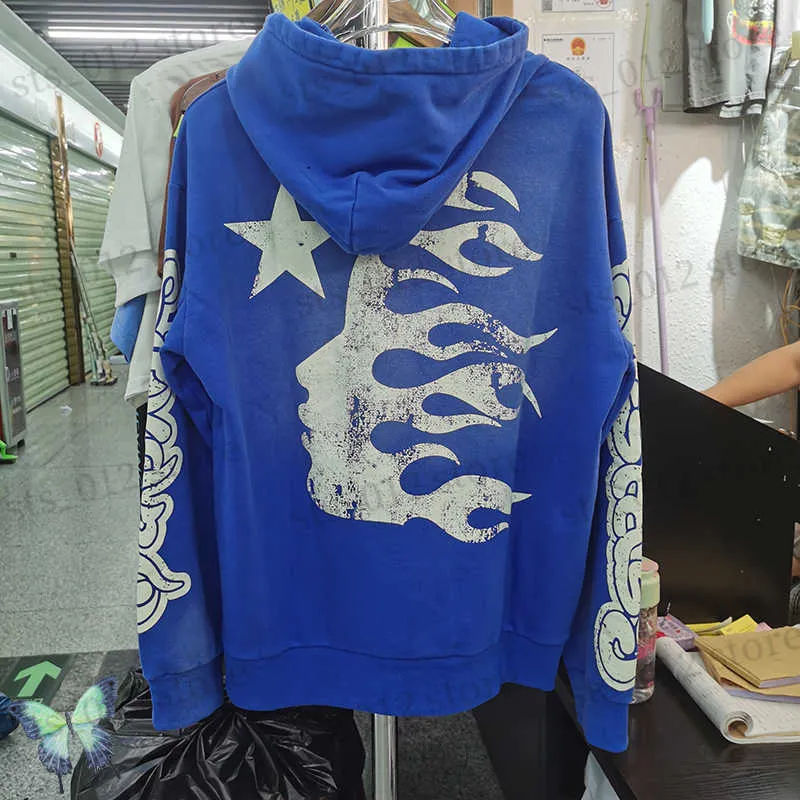 Erkek Hoodies Sweatshirts Dropshipping Hellstar Hoodies Trailsuit Washed Alev Mektubu Portre Baskı Kapşonlu Sweatshirt Vintage Sweatpants Erkek Kadın T230921