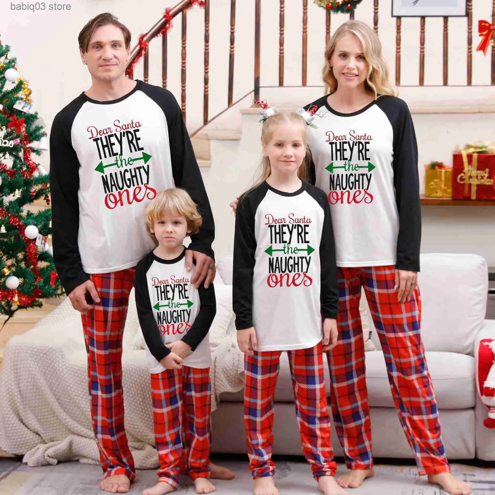 Passende Familien-Outfits, Weihnachtsgeschenk für die Familie, Briefdruck, Mutter, Tochter, Vater, Sohn, passende Outfits, lässige, lockere Nachtwäsche, Neujahrskleidung, Familien-Look, T230921