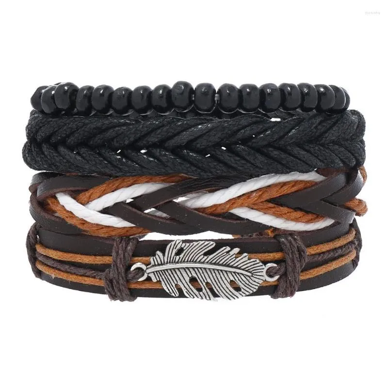 Brazalete de estilo literario vintage, pulsera tejida a mano, adorno combinado de cuatro piezas multicapa para hombre