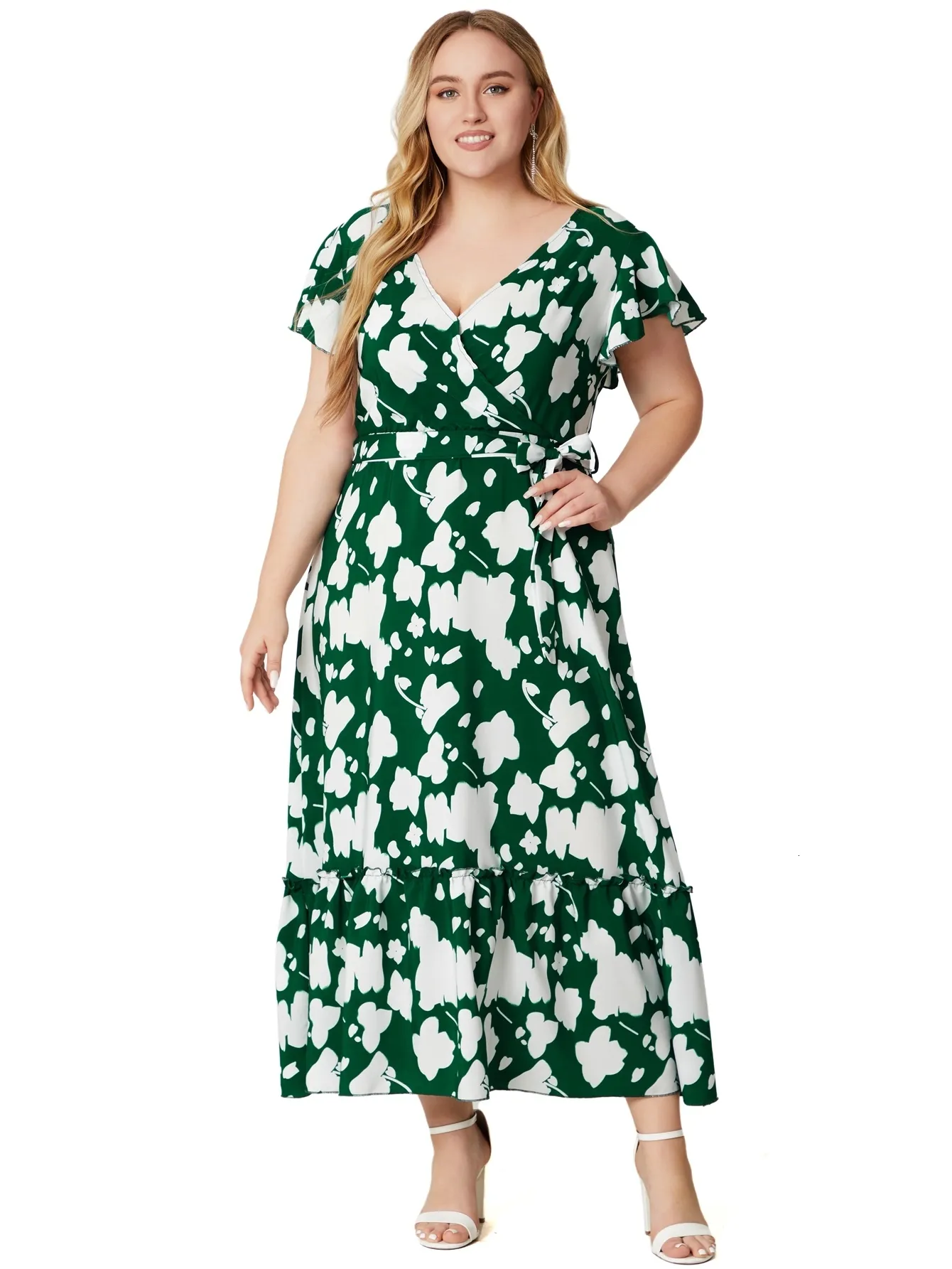 Plus size Jurken Maat Bloemenprint Korte mouw Boheems Casual Voor Dames 230920