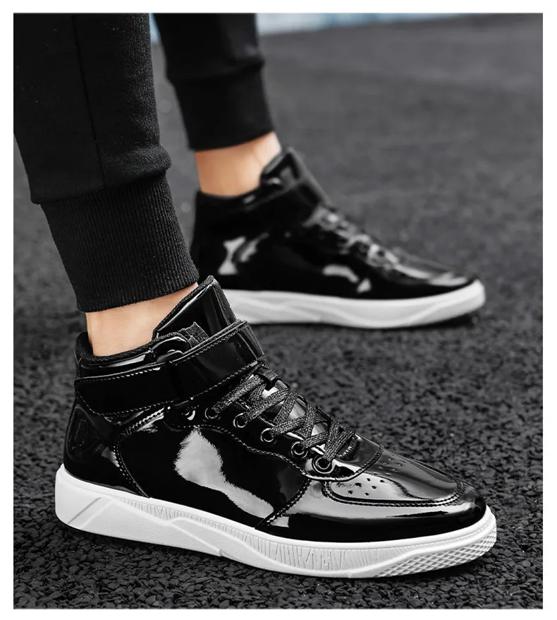 Fashion Golden Mens Mirror Shoes Couple Glitter Leather Men High