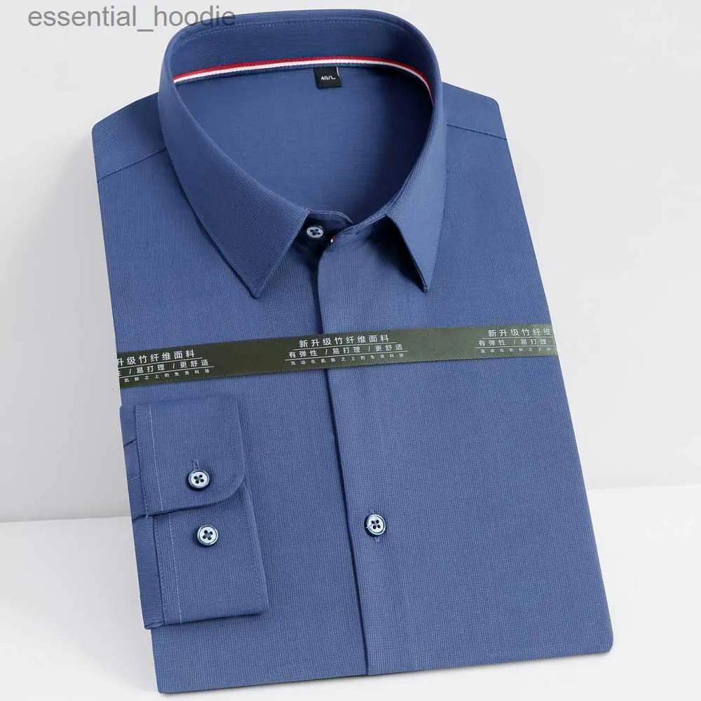 Men's Dress Shirts Men's Long Sleeve Soft Bamboo-fiber Classic-fit Shirts Without Pocket Contrast Piping Inner Collar Formal Business Dress Shirt L230921
