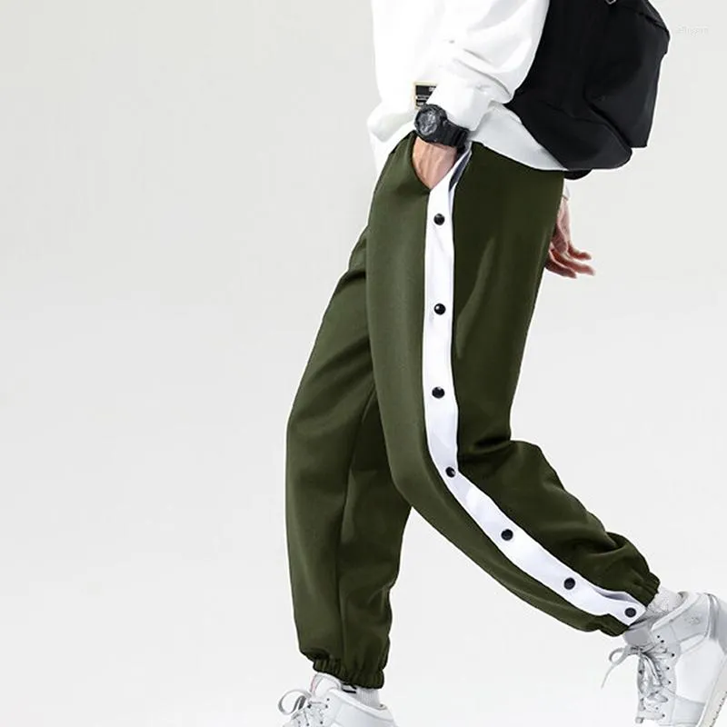 Mens Tear Away Split Button Pants High Split Loose Fit Basketball Sweatpants