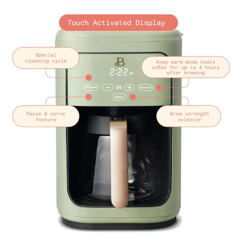 Drew Barrymores Sage Green Programmable Touchscreen Coffee Brewer