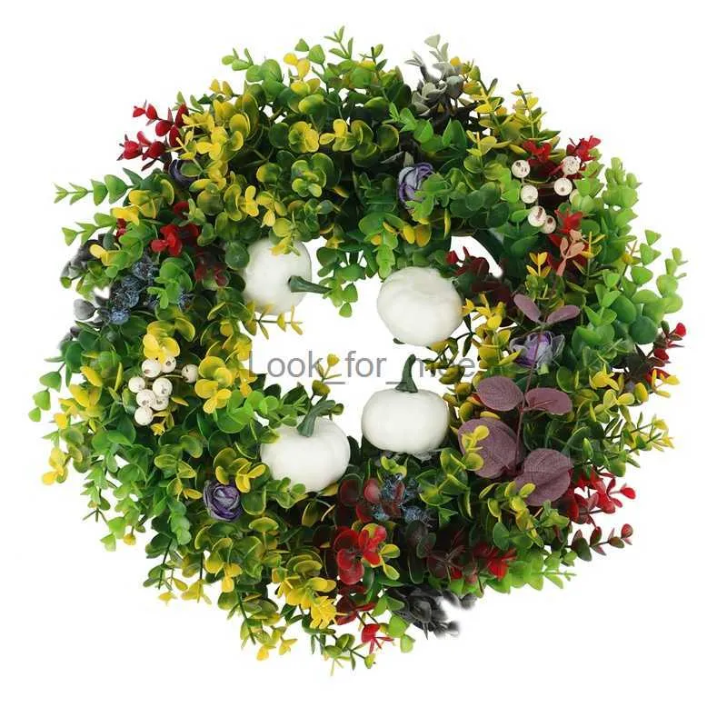 Decorações de Natal Abóboras Brancas Ranunculus Wreath Home Living Room Party Pingente Decoração de Parede Guirlanda de Natal Presente Decoração de Férias HKD230921