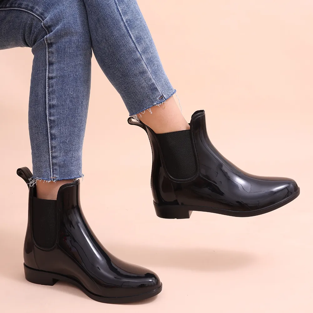 Buty Shevalues ​​kobiety Chelsea Rain Boots błyszczące kostki Wodoodporne górne palce elastyczne opaski niska moda bez poślizgu damskie buty 230920