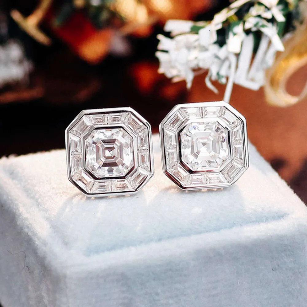 DHgate Moissanite Earrings Men VVS Asscher Cut Bezel Set Diamond Studs Jewelry
